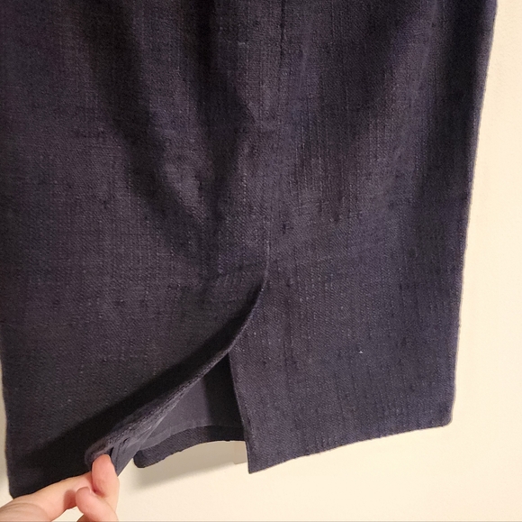 Tory Burch Navy Tweed Pencil Skirt Size 4 | Cotton Ramie Midi Knee Length Small - Picture 4 of 10